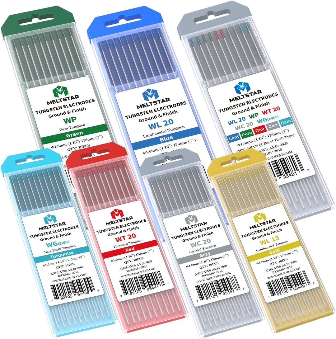 MELTSTAR WIG Schweissen Wolframelektroden-Set (10-Pack, Ø 2.4 x 175 mm) Enthält Thorium Rein Cerium