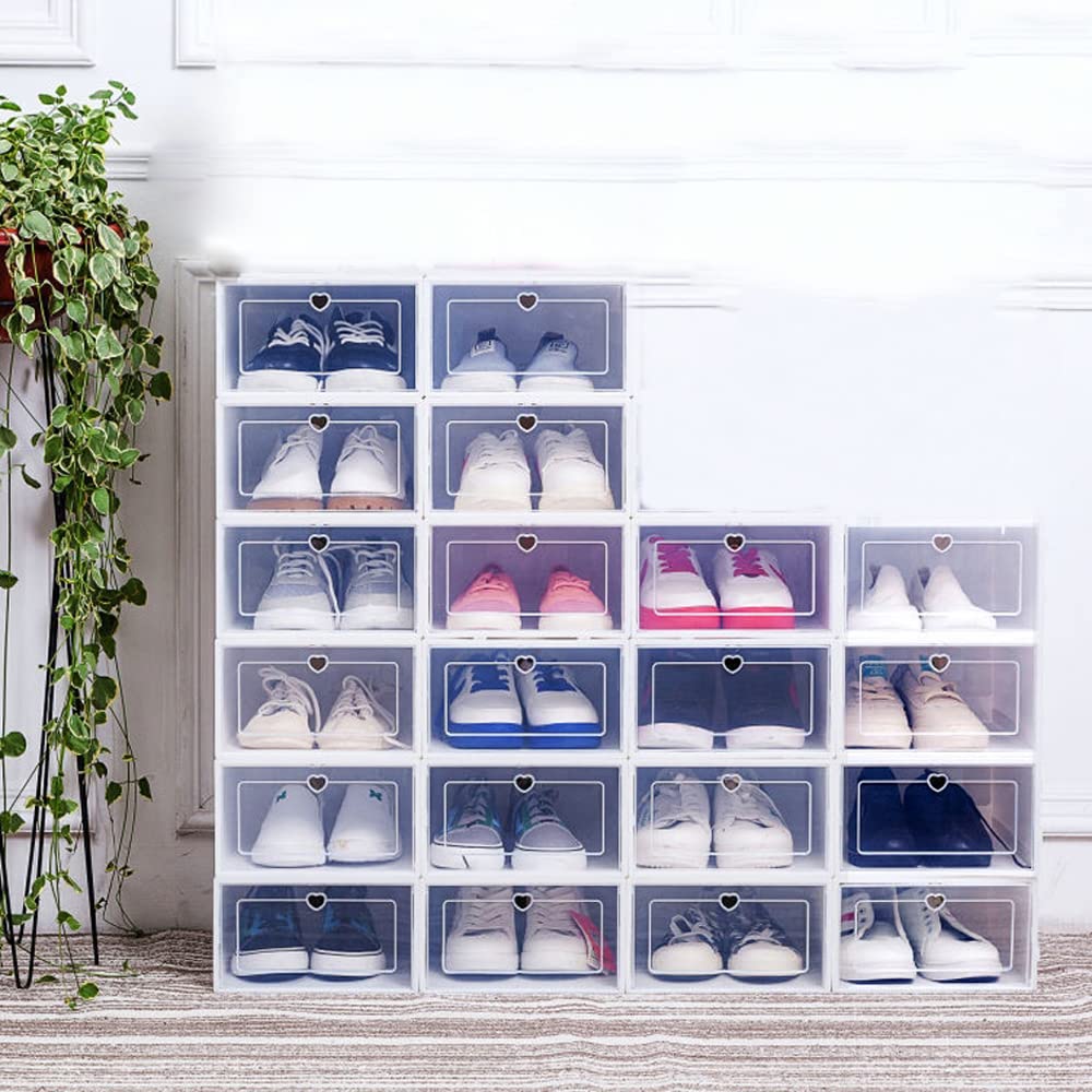 20 Stück Transparent Schuhbox Plastik Schuhkarton Schuhaufbewahrung Schublade Stapelbar Raumsparend