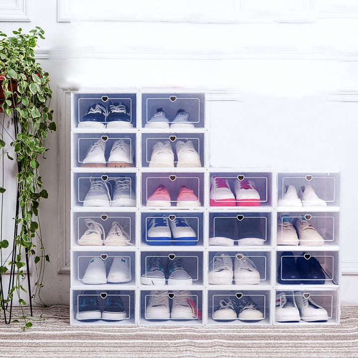 20 Stück Transparent Schuhbox Plastik Schuhkarton Schuhaufbewahrung Schublade Stapelbar Raumsparend