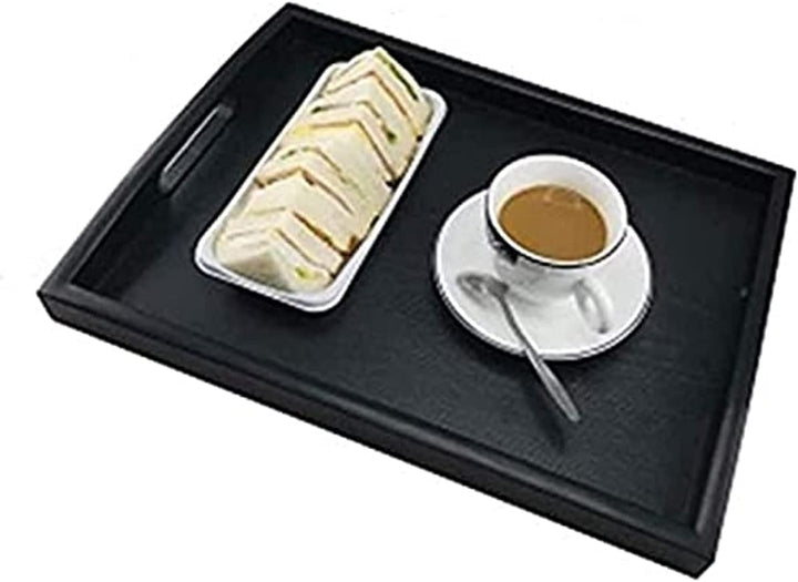 Dudoplatz Grosses rechteckiges Serviertablett aus Holz mit grossem Griff aus schwarzem Holz (45x35 c