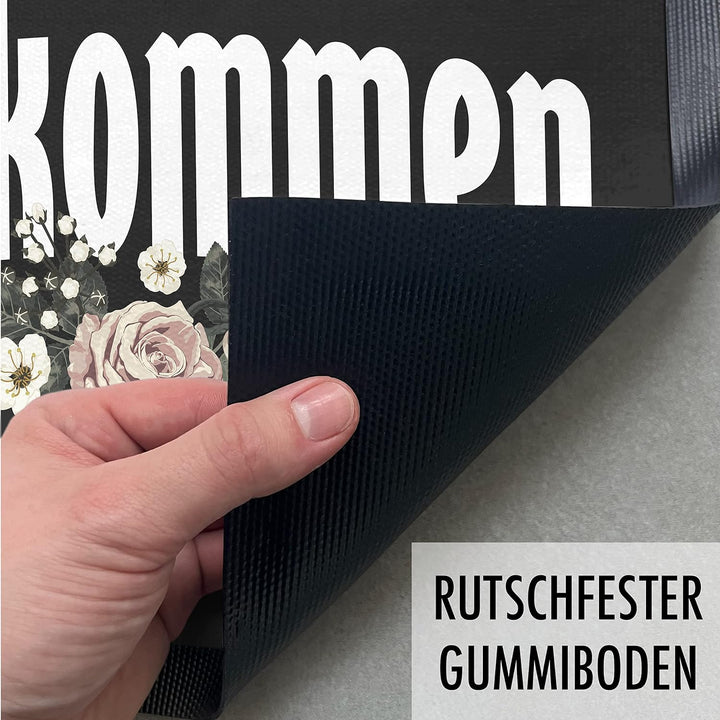 Trendation - Willkommen Fussmatte Grafik Schmutzfangmatte Geschenk Aussen Innenbereich 60x40 cm Wasc