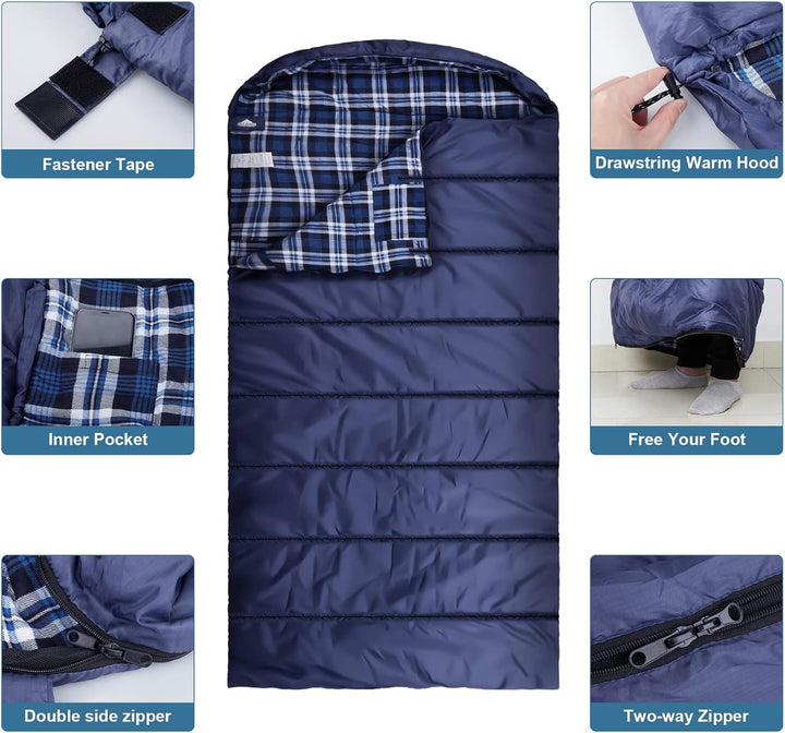 Baumwoll-Flanell-Schlafsack für Erwachsene, 100% Baumwollfutter-Schlafsack für Camping, Wandern, Ruc