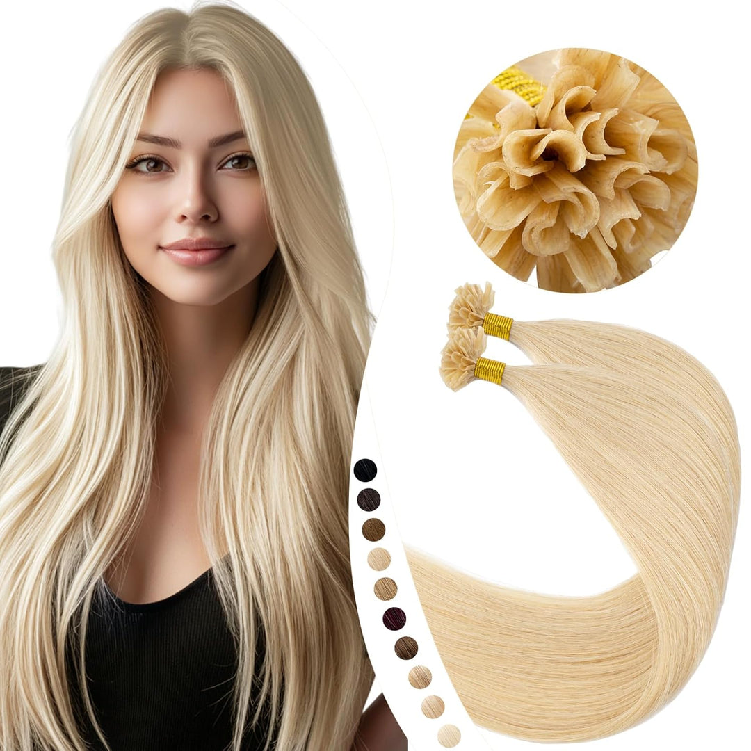 Elailite Bonding Extensions Echthaar Keratin U-Tip Haarverlängerung 100% Menschenhaar 1g/Strähne 24'