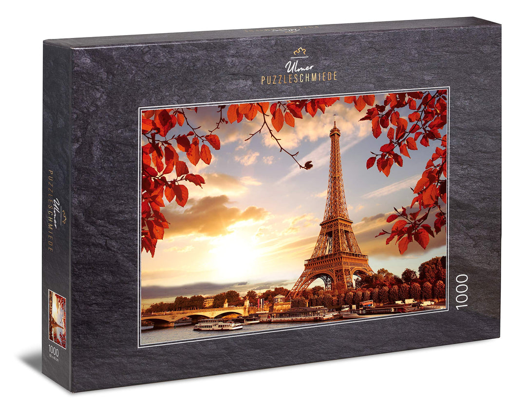 Ulmer Puzzleschmiede - Puzzle „Herbst in Paris“– Klassisches 1000 Teile Puzzle – Puzzlemotiv des Eif