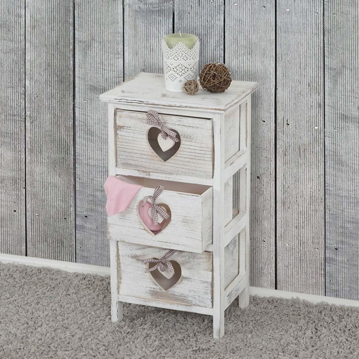Mendler Kommode Forli, Schubladenkommode Schrank, 3 Schubladen mit Herzen 55x29x25cm, Shabby-Look, V