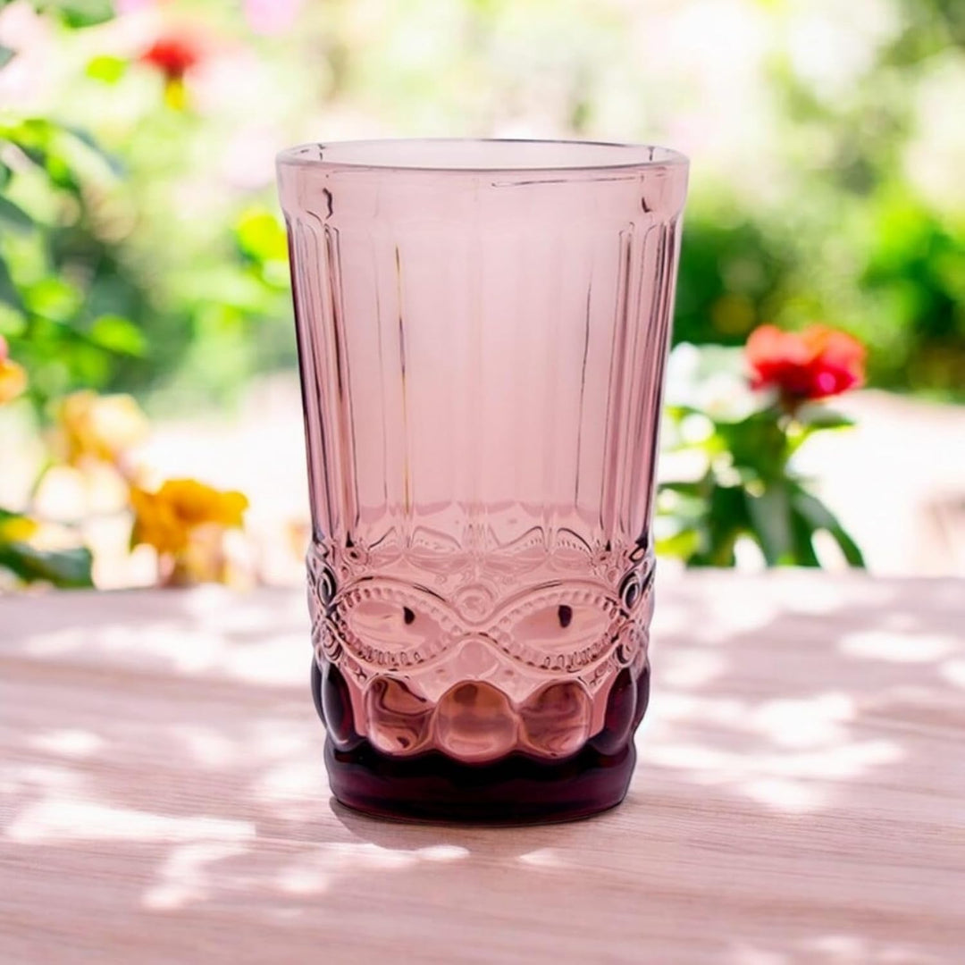 GMMH Vintage 6er-Set Farbige Weingläser Trinkgläser mit Prägung (Schleife/Lila/250 ml) Hochzeitsgläs