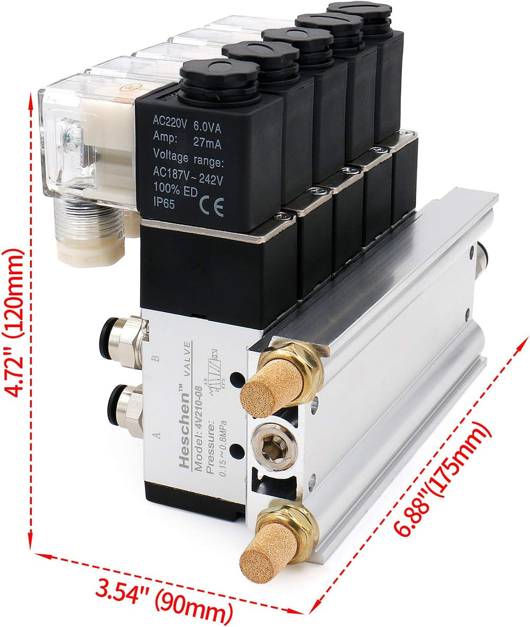 Heschen Elektrisches pneumatisches 5 Magnetventil, 4V210-08, AC220V, PT1/4, 5 Wege 2 Positionen, Krü