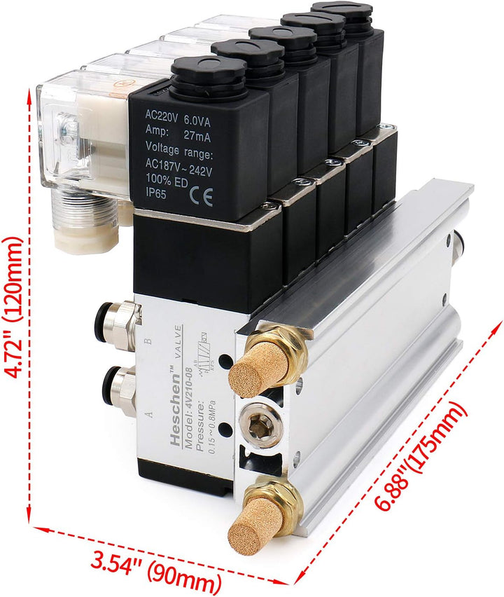 Heschen Elektrisches pneumatisches 5 Magnetventil, 4V210-08, AC220V, PT1/4, 5 Wege 2 Positionen, Krü