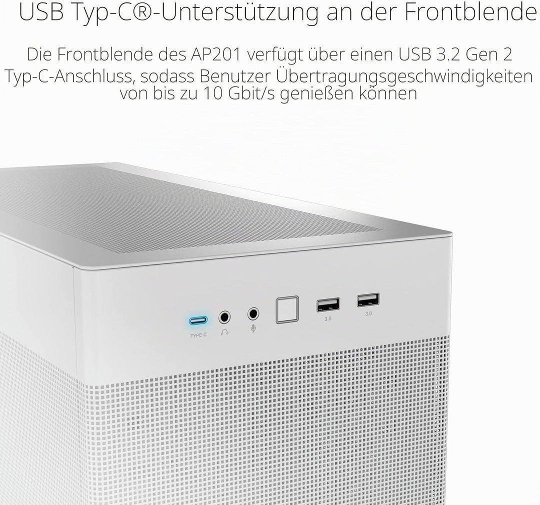 ASUS Prime AP201 MicroATX Gehäuse weiss (33 Liter, unterstützt 280- &amp; 360-mm-Kühler, Grafikkarten bi
