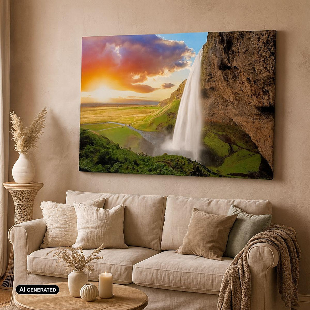 ARTTOR Bilder auf Leinwand 100x70cm Leinwandbild Geologie island Wiese Gross Wanddeko Bild Schlafzim