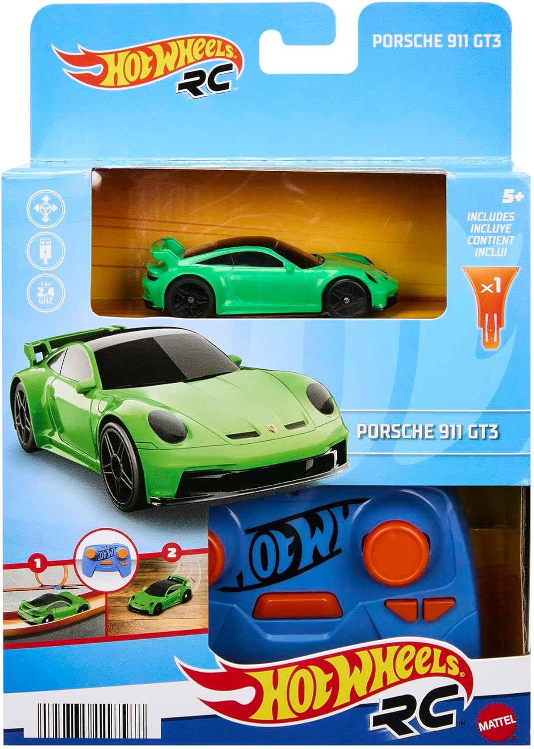Hot Wheels Ferngesteuertes Auto, Ferngesteuerter Porsche 911 im Massstab 1:64, aufladbar per USB-Kab