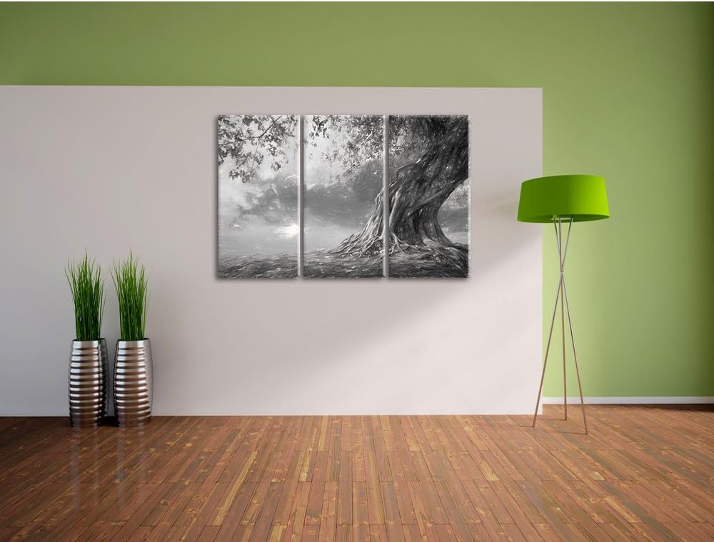 Pixxprint Verwurzelter starker Baum als Leinwandbild/Grösse: 3 Teilig (120x80 cm) cm/Wandbild/Kunstd