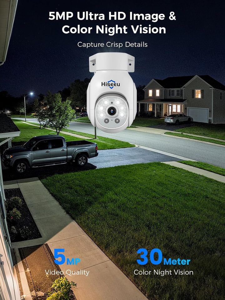 【5MP Auflösung+360°PTZ】 Hiseeu 5MP Überwachungskamera Set Aussen,4X 5MP 360° Überwachung Kamera Auss