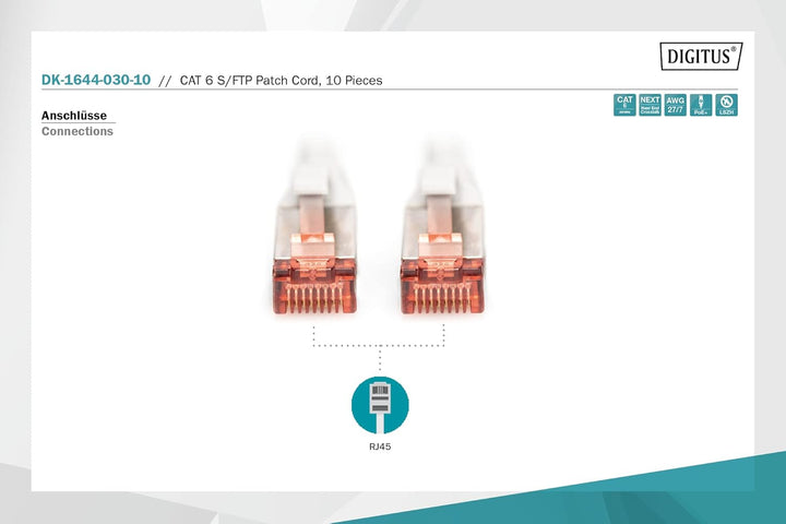 DIGITUS LAN Kabel Cat 6 - 3m - 10 Stück - RJ45 Netzwerkkabel - S/FTP Geschirmt - Kompatibel zu Cat 6