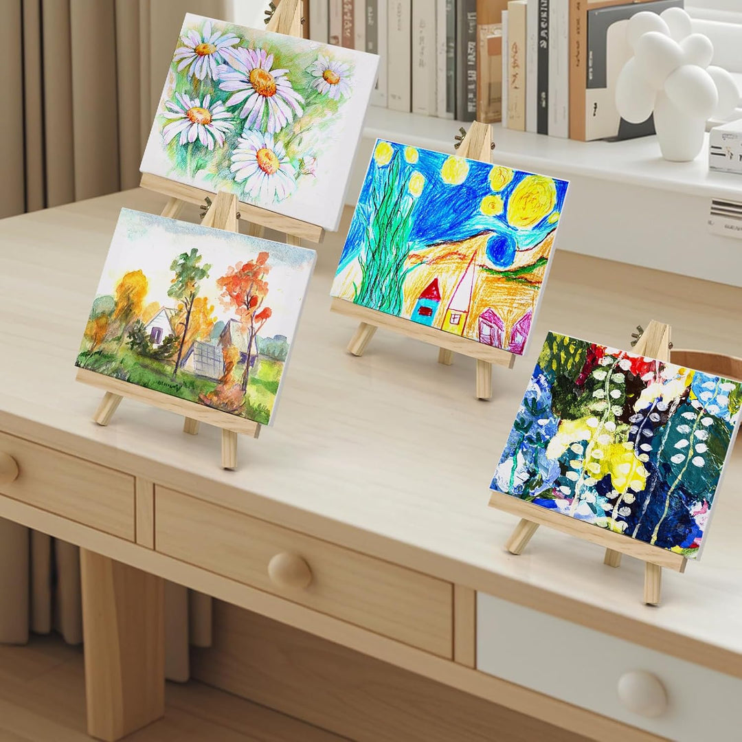 4 Stück Mini-Leinwand und Staffelei Set, 15x20cm Leinwand Mit 18x24cm Staffelei, 4stk 8-Farben Aquar