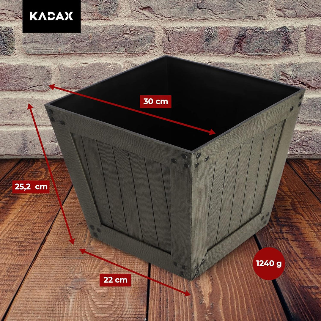 KADAX Gartentopf aus Kunststoff, 30 x 25 cm, Holzimitat, Leichter Topf, wetterfester Blumentopf, Gar