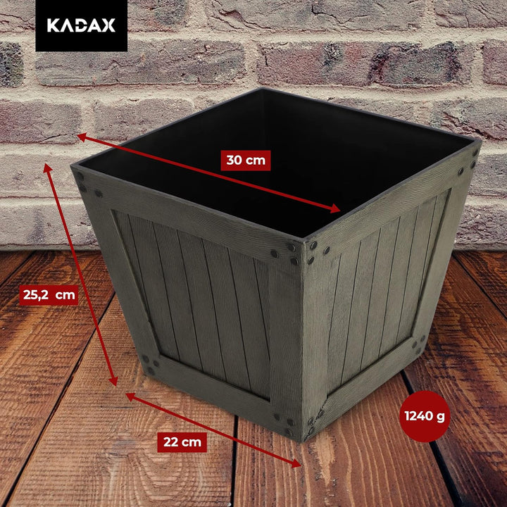 KADAX Gartentopf aus Kunststoff, 30 x 25 cm, Holzimitat, Leichter Topf, wetterfester Blumentopf, Gar