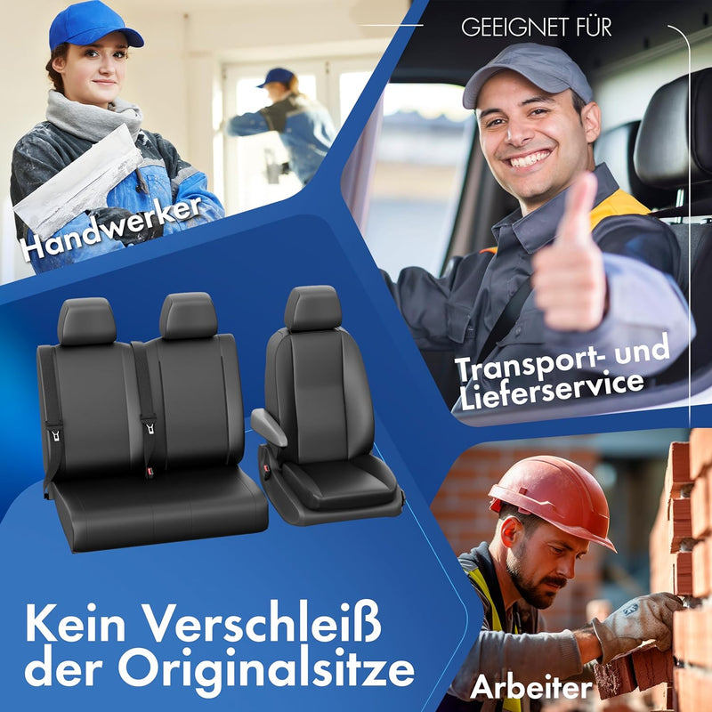 Walser Transporter Sitzbezüge Auto kompatibel mit VW T6, Doppelbank vorne, Auto Sitzbezüge aus Kunst