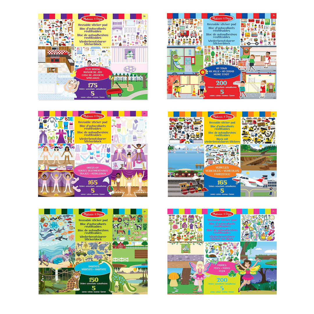 Melissa & Doug | Pack mit 6 wiederverwendbare Sticker-Blöcken – Spielhaus, Ankleiden, Lebensräume, M
