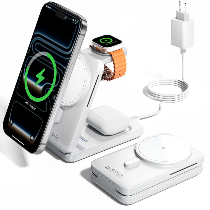 KPON Ladestation für Apple Watch und iPhone, 3 in 1 Faltbares Magsafe Ladegerät Schnellladung Kompat
