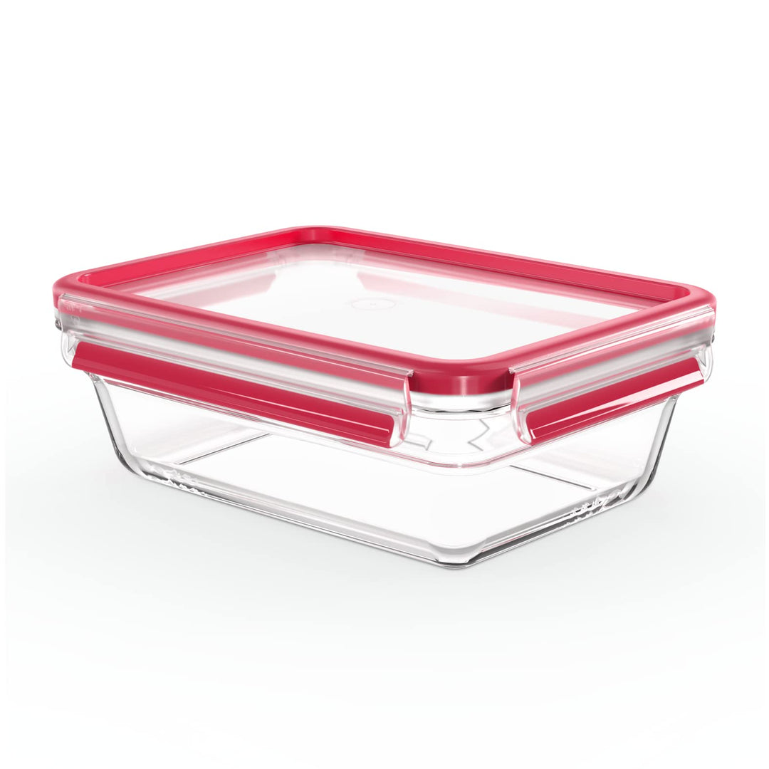 EMSA Clip & Close Glas Frischhaltedose, rechteckig, 1,3 L, 100 Prozent dicht, rutschfestes Stapeln,