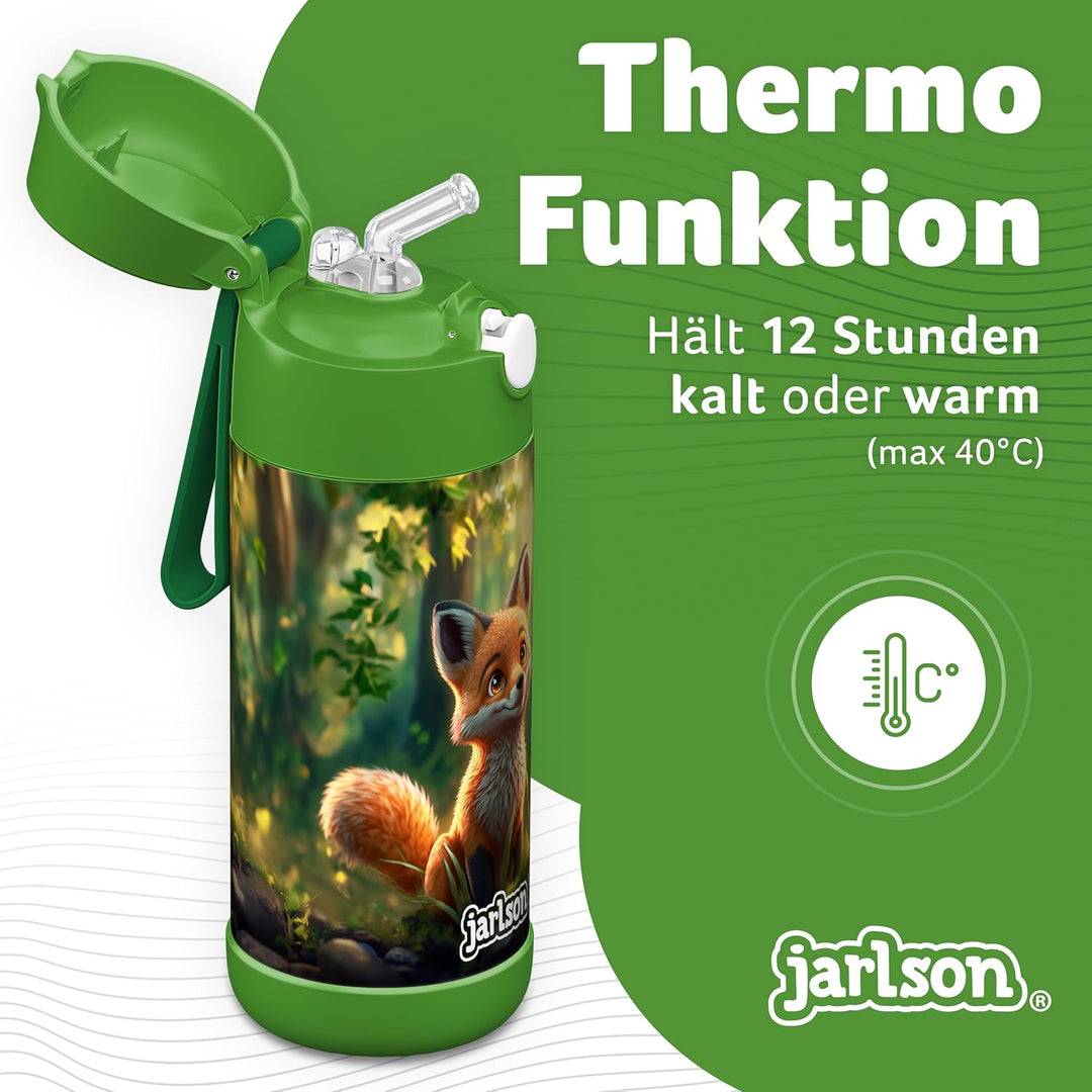 Jarlson® Trinkflasche Kinder Edelstahl Charli [MIT STROHHALM] - Thermosflasche Auslaufsicher - Therm
