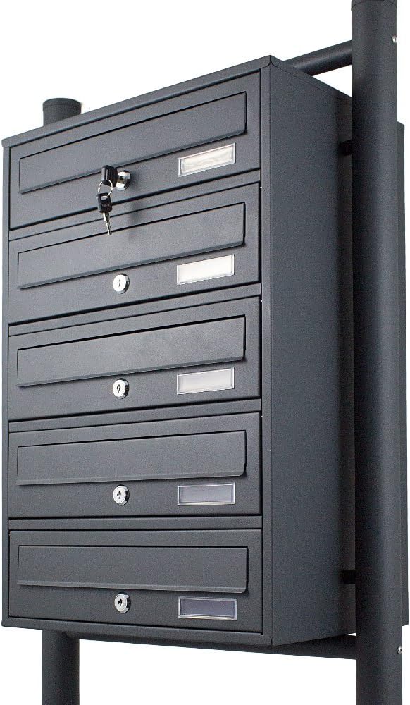 BITUXX® Stand-Briefkastenanlage Postkasten Letterbox Mailbox mit 5 Fächer Dunkelgrau Anthrazit, 5 Fä