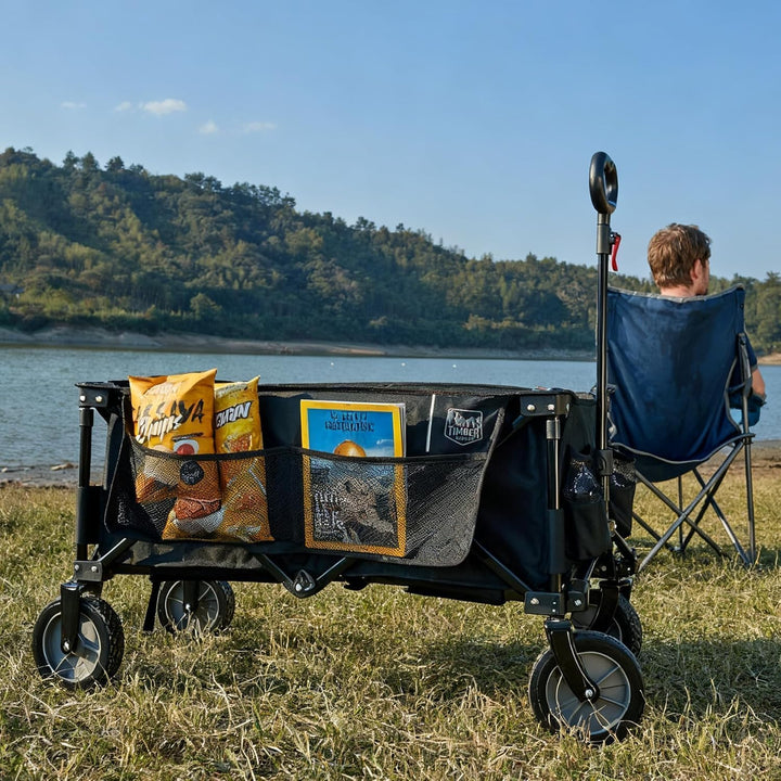 TIMBER RIDGE XXL Bollerwagen Faltbar Transportwagen mit Seitentasche Getränkehalter verstellbarem Gr