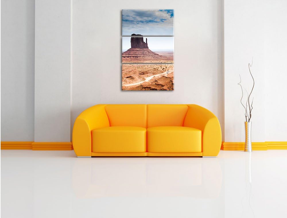 Pixxprint Monument Valley als Leinwandbild | Grösse: 3 Teilig (120x80) | Wandbild| Kunstdruck | fert