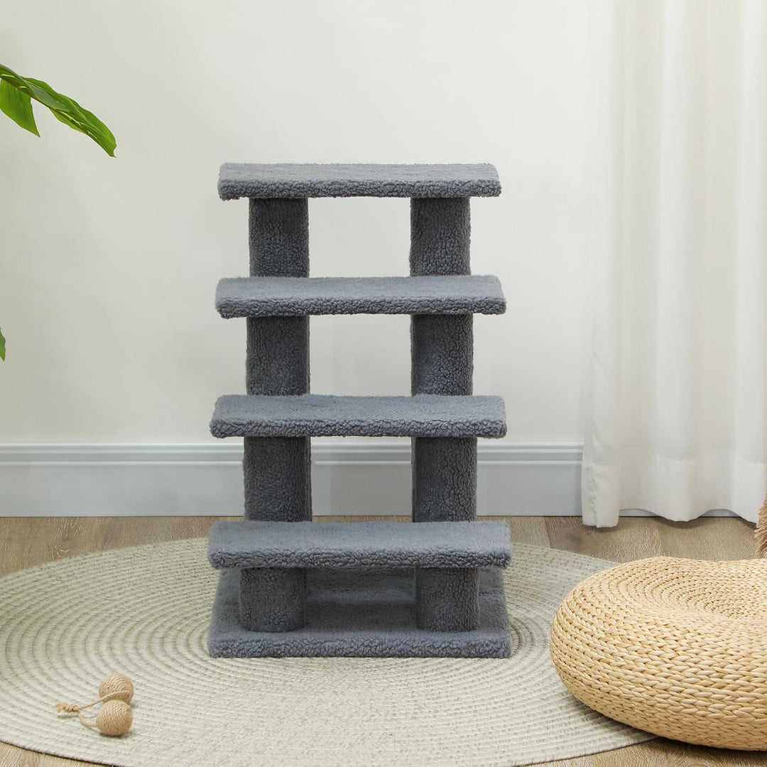 PawHut Tiertreppe Katzentreppe Hundetreppe Treppe für Katze und Hunde 4 Stufen Grau 63,5x43x60cm, Gr