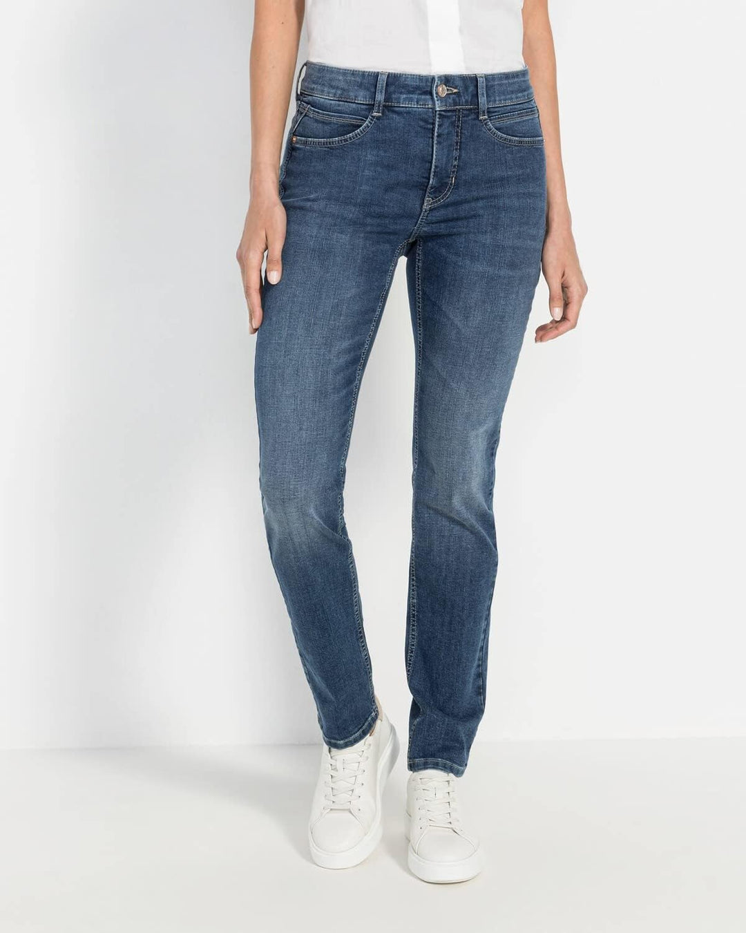 MAC Jeans Damen Jeans Hose Melanie Stretchdenim Grey 34W / 30L Mid Blue Used/L32, 34W / 30L Mid Blue