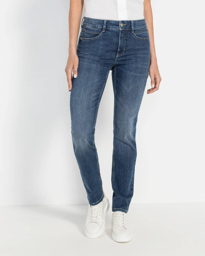 MAC Jeans Damen Jeans Hose Melanie Stretchdenim Grey 34W / 30L Mid Blue Used/L32, 34W / 30L Mid Blue