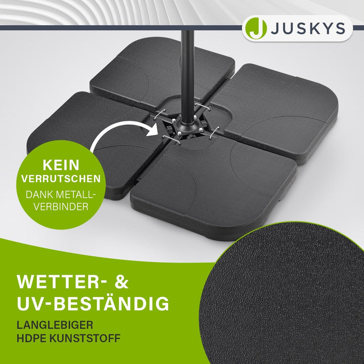 Juskys Schirmgewicht 4er-Set Quad für Schirmständer mit 60 Liter Wasser oder 80 kg Sand befüllbar HD