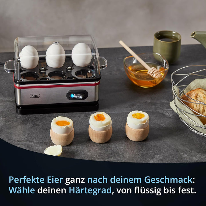 KHG Eierkocher EK-600SE 6 Eier Edelstahl leicht mit Warmhaltefunktion in einzigartigem Retro-Design