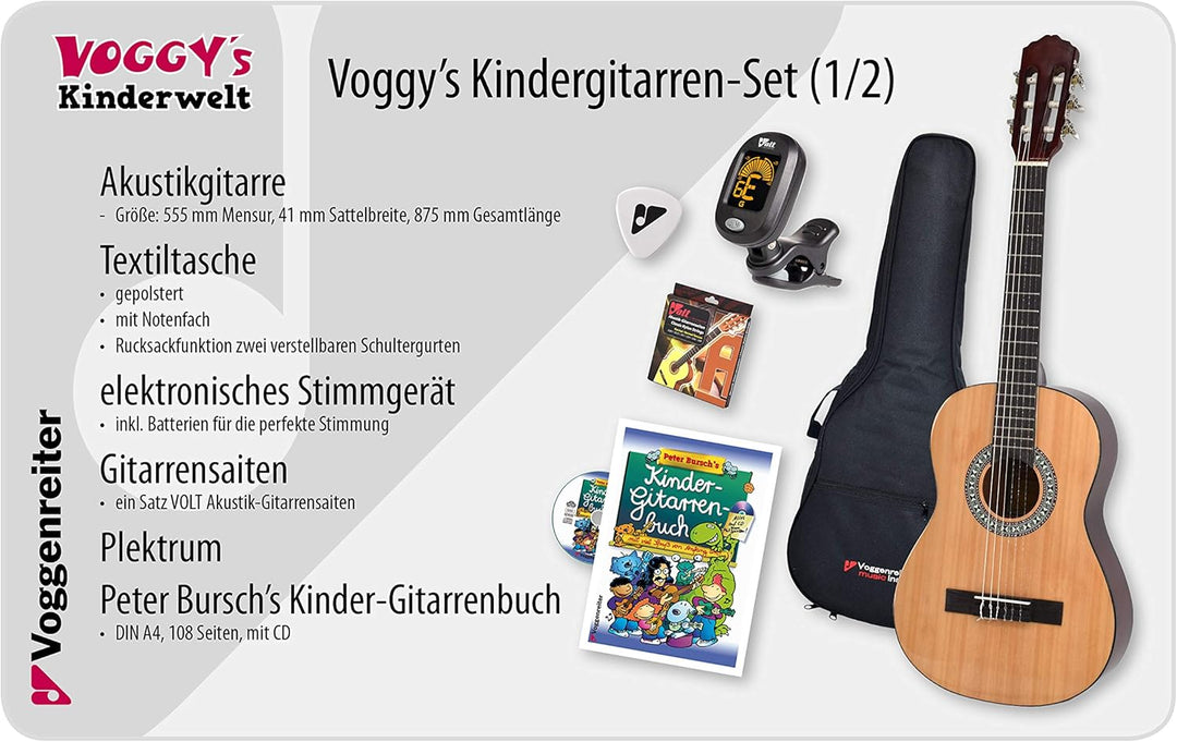 Voggy’s Kindergitarren-Set 1/2 - Gitarre für Kinder ab 6 Jahren im Komplettset mit Zubehör auch geei