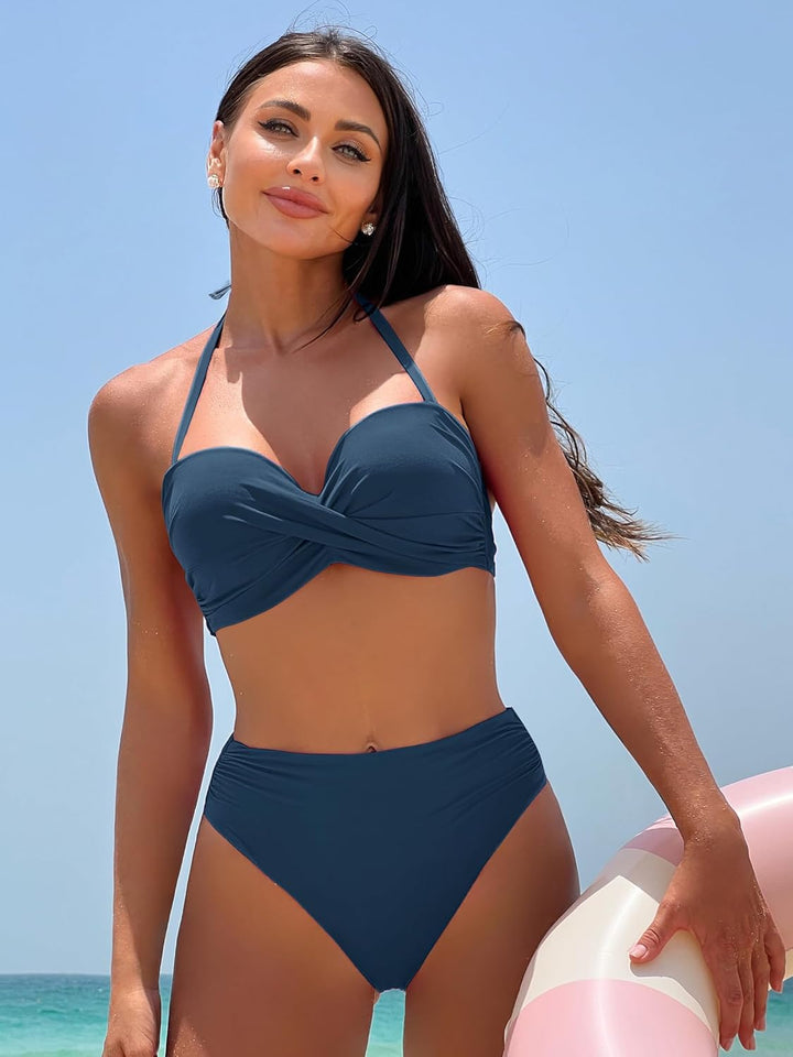 DOBREVA Damen Strapless Bikini Top Lt080 Trägerlos 70F Abzeichen Blau, 70F Abzeichen Blau