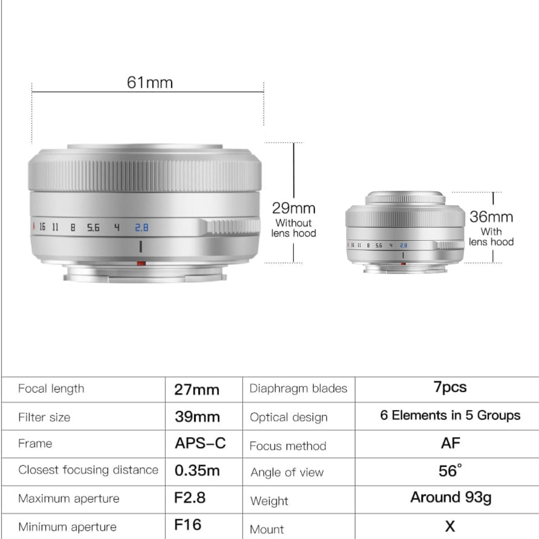 TTARTISAN AF 27mm F2.8 Fuji X Autofokus Objektiv, APS-C Ultrakompaktes Pancake-Objektiv Leichtes Des