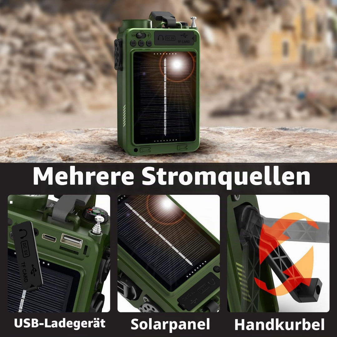 FosPower Solar Crank Radio Model D9 with LCD, Flashlight AM/FM/WB and Bank d'power Supply 4,000 mAh