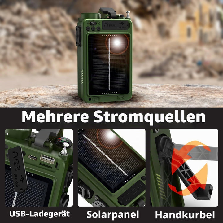 FosPower Solar Crank Radio Model D9 with LCD, Flashlight AM/FM/WB and Bank d'power Supply 4,000 mAh