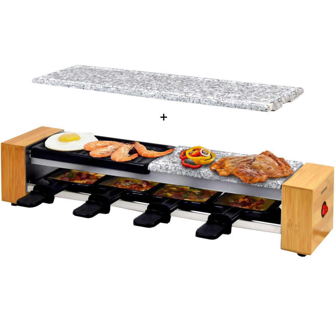 Syntrox Germany RAC-600W Corippo Raclette mit antihaftbeschichteter Grillplatte und Natursteinplatte
