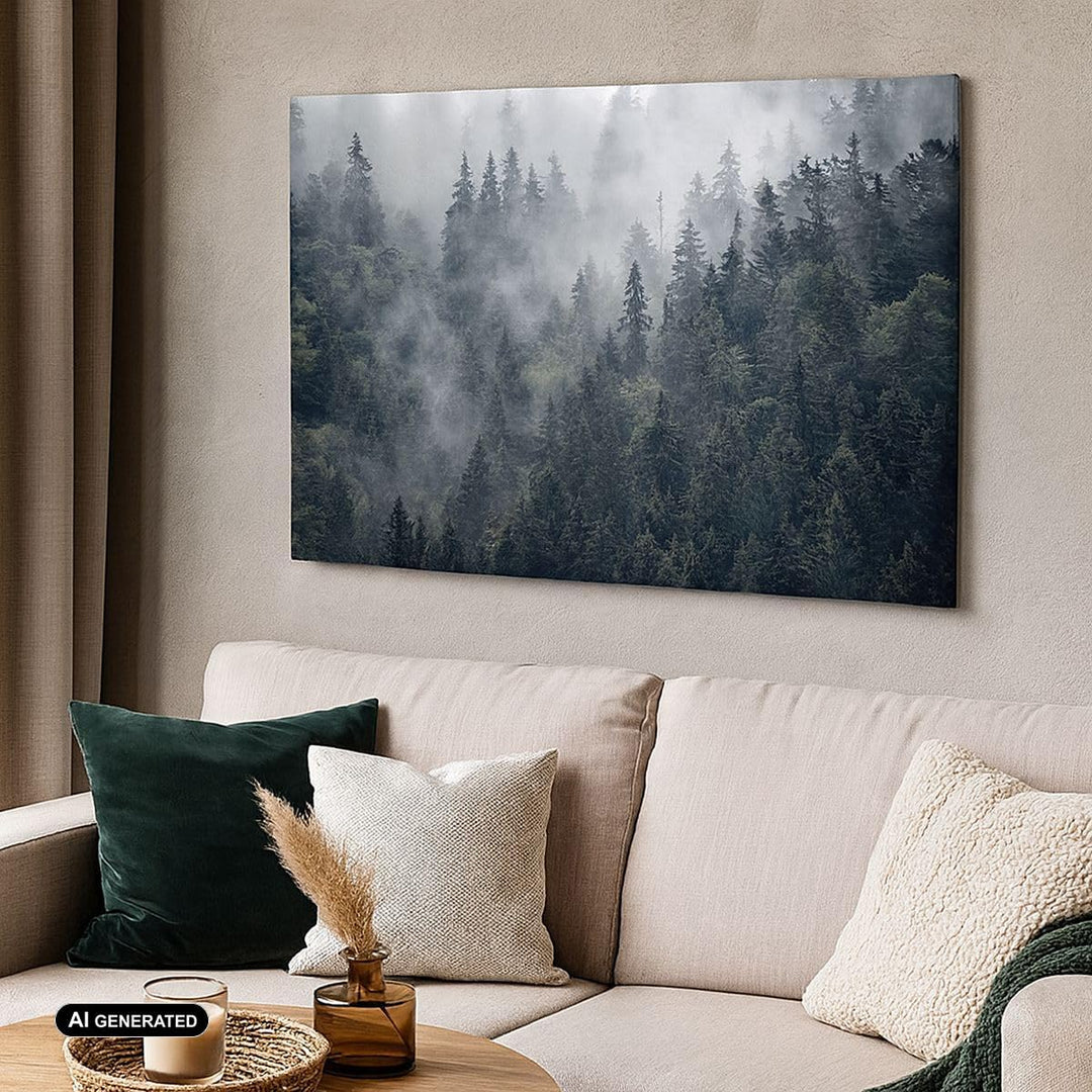 Bilder auf Leinwand 100x70cm Leinwandbild mit Rahmen Wald Baum Natur Gross Wanddeko Bild Schlafzimme