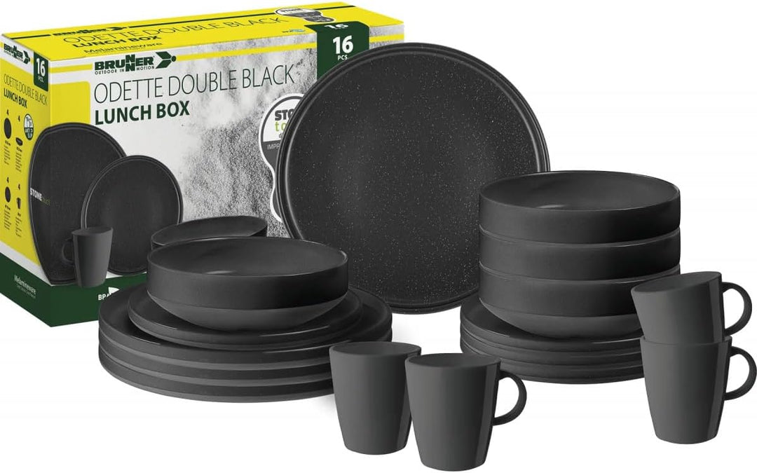 Brunner - Campinggeschirr "Lunch Box Odette Double Black" 16-teilig