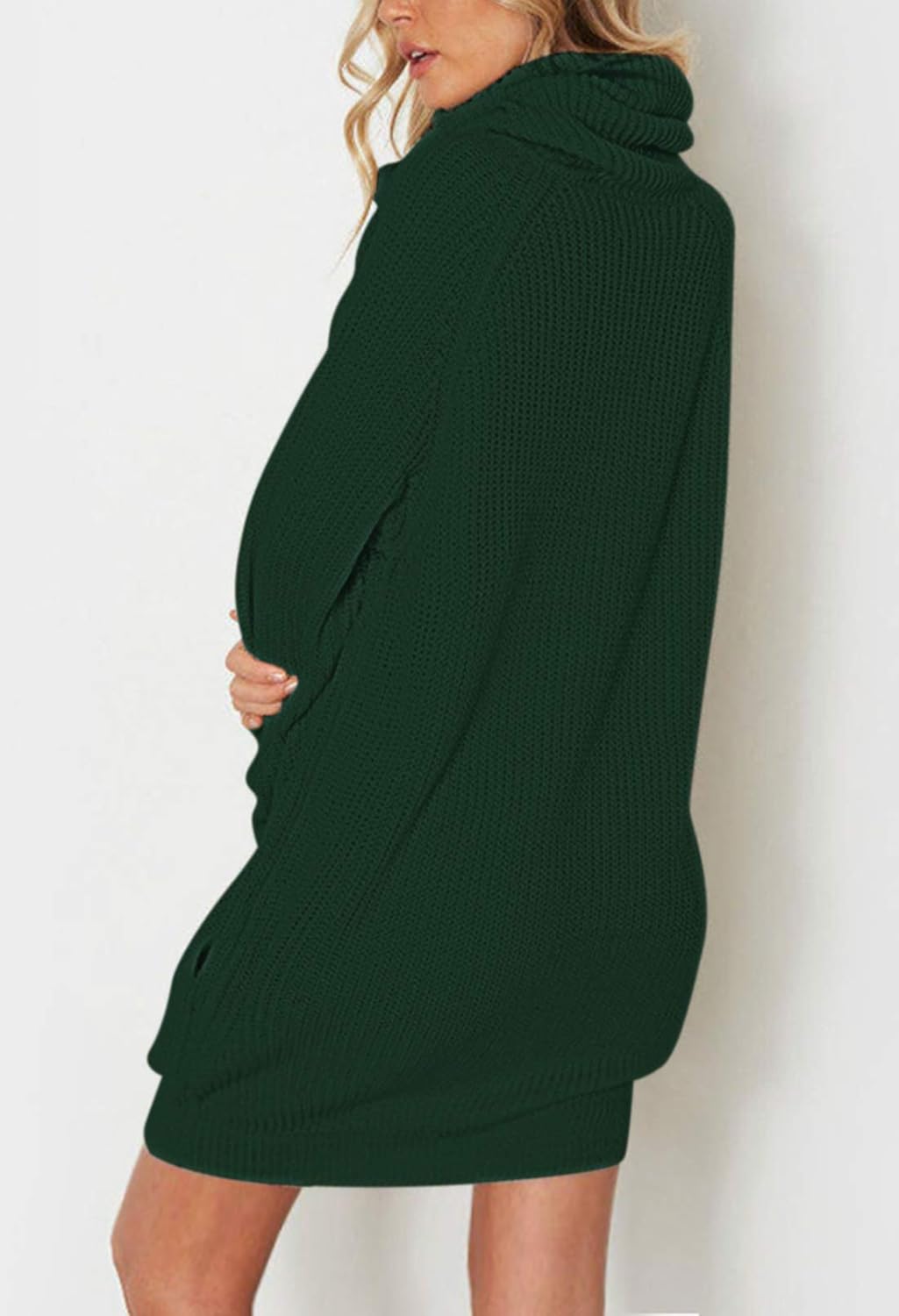 Viottiset Damen Langarm Oversize Grobstrick Pulloverkleid Mit Rollkragen 02 Dunkelgrün S, 02 Dunkelg