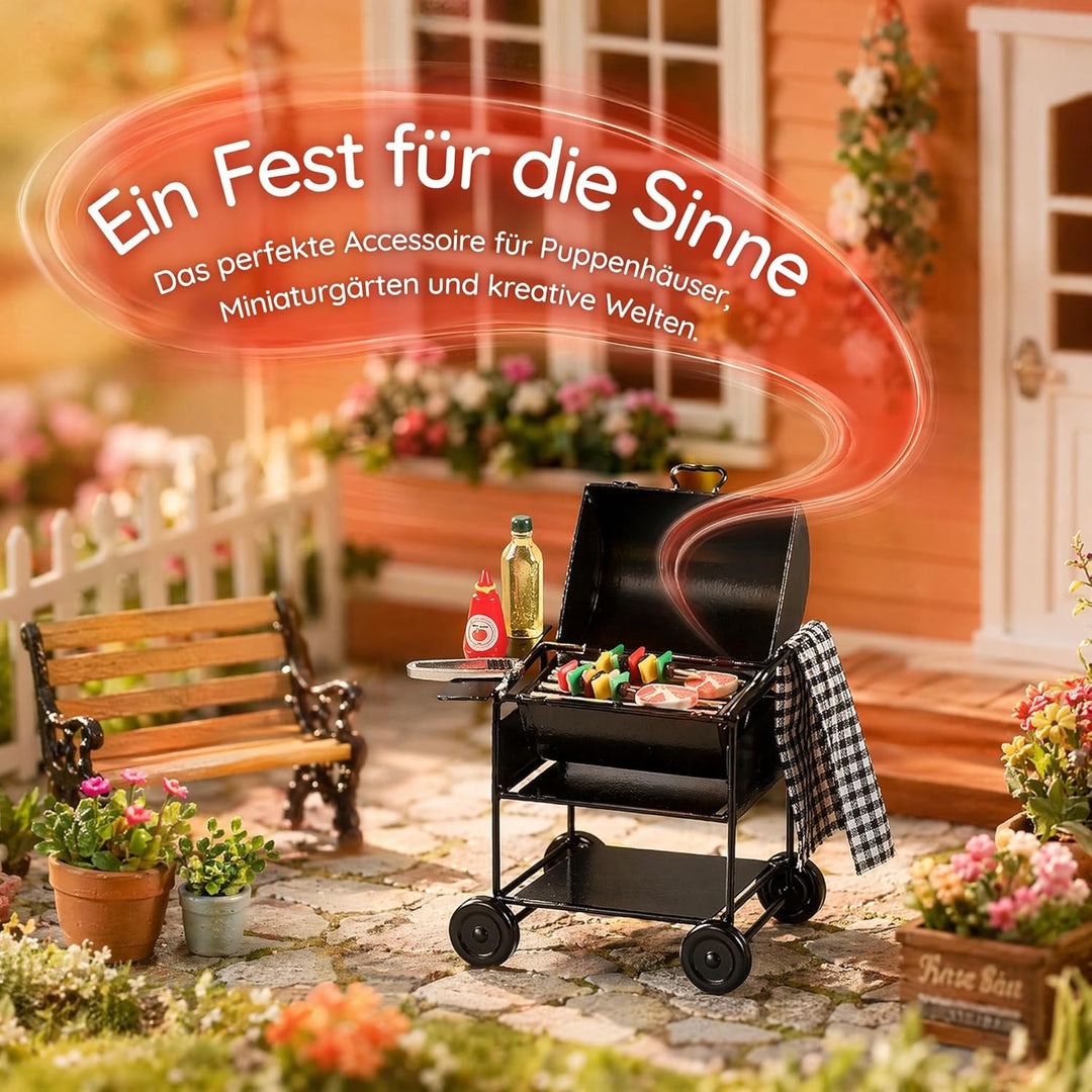 Hemobllo 1:12 Kindergrill Spielzeug Mini Grill, Puppenhaus Zubehör Küche und Garten, Miniatur Möbel
