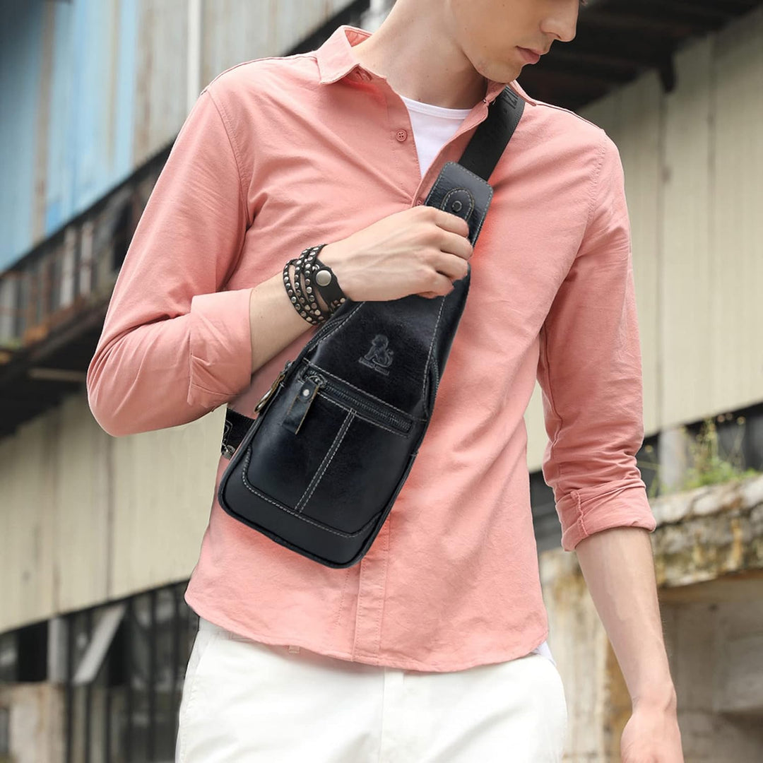 Herren-Brusttasche Umhängetasche aus Echtem Leder Sport und Freizeit im Freien Multifunktionale Vint