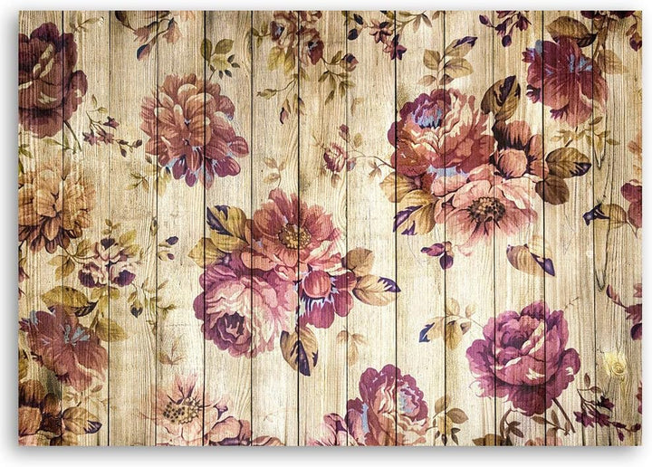 Feeby Bild auf Vlies Leinwand Blumen Holzmuster Vintage 90x60 cm Kunstdruck Modern Wandbilder Deko F