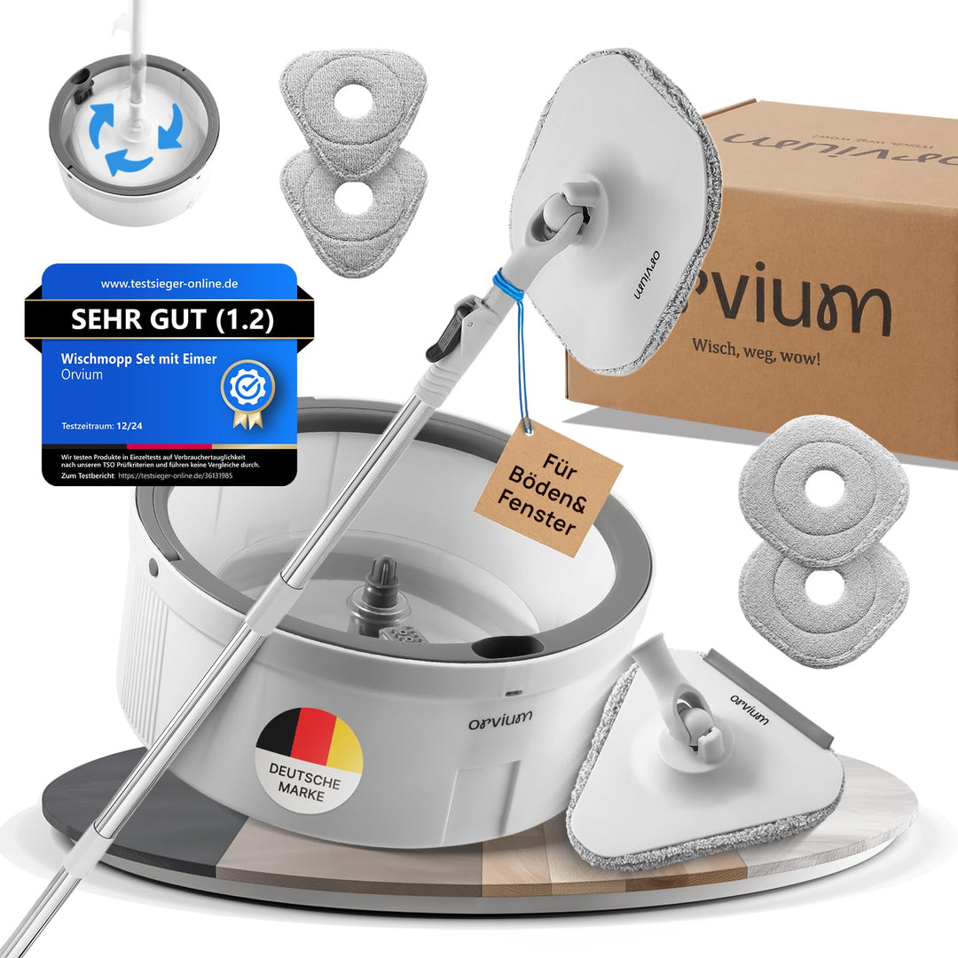 Wischmopp Set mit Eimer [2-Kammer-System mit 4 Mikrofaser Pads] Mop Wischmopp Bodenwischer | Wischer
