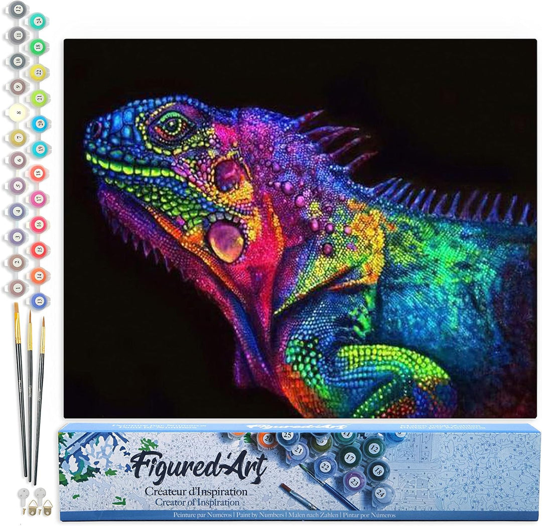 Figured'Art Malen Nach Zahlen Erwachsene Buntes Chamäleon - Paint by Numbers Basteln DIY Bastelset 4