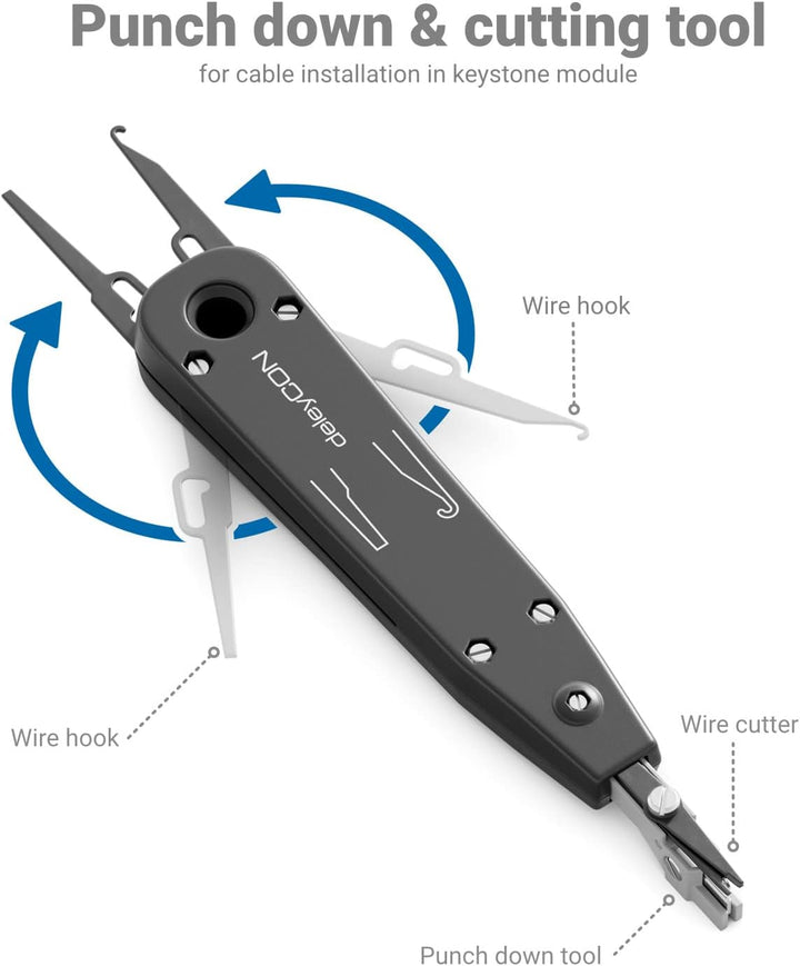 deleyCON Netzwerk Werkzeug Set 4-teilig mit Tasche LSA Auflegewerkzeug Abisolierzange Kabeltester Cr