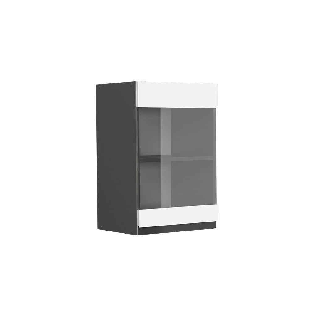 Vicco Küchenschrank Glas R-Line, Weiss/Anthrazit, 40 cm J-Shape Weiss Hängeglasschrank 40 cm, Weiss